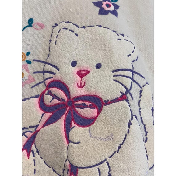 Vintage Wee Works Cat Sweatshirt Toddler Size 4 White Puffy Flowers Bow USA Flaw View 4