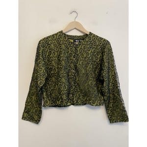Vintage Urban Outfitters Women Size Small Cropped Button Up Jacket Lace Green image 1