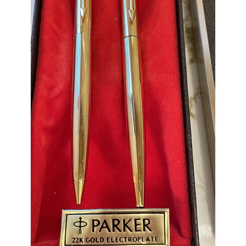 Vintage Parker 22K Gold Electroplate Ballpoint Pen & Pencil Set Box ...