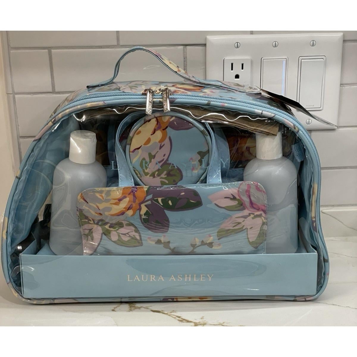 Laura Ashley Cosmetic Travel Set 8 Pc Blue Floral Toiletry Case Laura Ashley Cosmetic Travel Set 8 Pc Blue Floral Toiletry Case