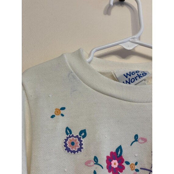 Vintage Wee Works Cat Sweatshirt Toddler Size 4 White Puffy Flowers Bow USA Flaw View 2