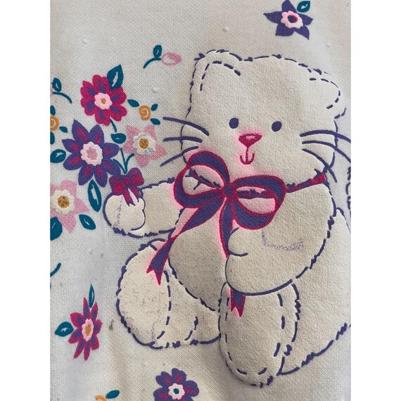 Vintage Wee Works Cat Sweatshirt Toddler Size 4 White Puffy Flowers Bow USA Flaw View 3