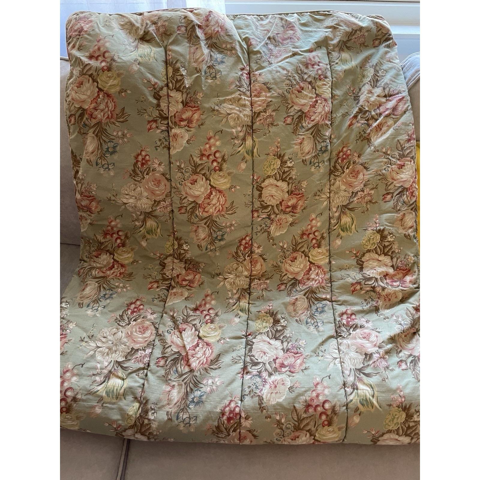Vtg Ralph Lauren Twin Charlotte Sage Green Cabbage Roses Floral