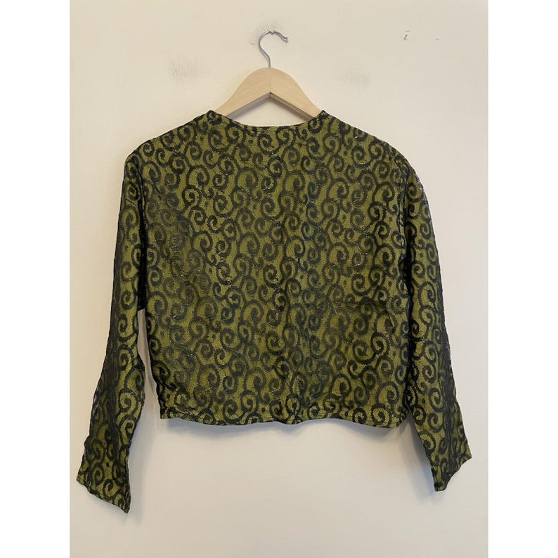 Vintage Urban Outfitters Women Size Small Cropped Button Up Jacket Lace Green image 2