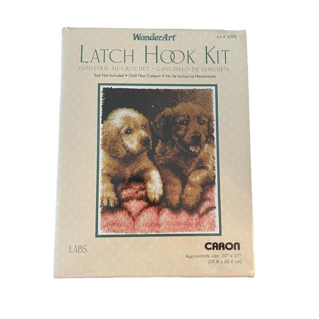 Vintage Caron Wonderart Latch Hook Rug Kit Labs Dogs Puppies 20 X 27 ...