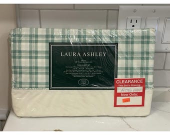 Vintage Laura Ashley Hampton Jade Plaid Twin Flat & Pillow Sham Sheet New READ
