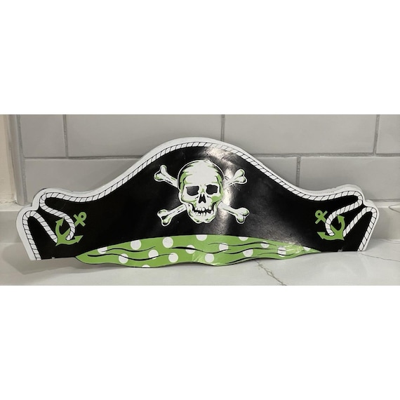 Vintage Halloween Beistle Pirate Black Hat Die Cut Honeycomb Wearable Skull