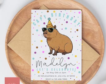 DIY Capybara Birthday Card/Invitation Template | Print at Home | Personalized Card| Instant Access | Easy to Use and Edit! | Kids Party Fun