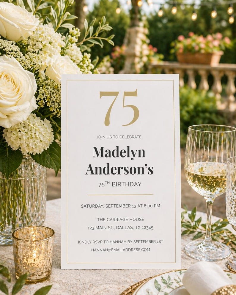 75th Birthday Invitation Template | Party Invite for Men or Women | 5x7 ...