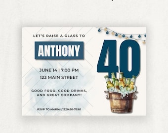 40th Birthday Invitation for Men, Editable Canva Template, Men's Fortieth Birthday Invite, Printable Party Invitation, Instant Download