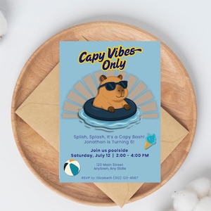 Capybara Pool Party Invitation | Editable Canva Template | Summer Birthday Invite for Kids | Cute Animal Party Theme | Instant Download