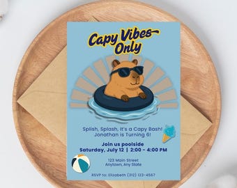 Capybara Pool Party Invitation | Editable Canva Template | Summer Birthday Invite for Kids | Cute Animal Party Theme | Instant Download