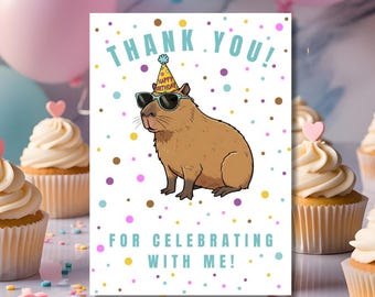 DIY Capybara Birthday Thank You Card Template | Matching Capybara Invitation Available | Easy to Edit! | Kids Party Thanks | Print at Home