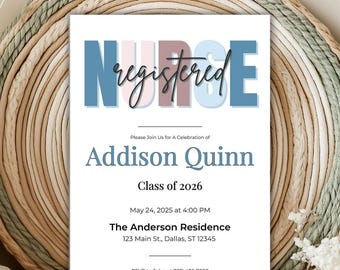 Registered Nurse Graduation Invitation, RN Grad Party Invite, Editable Nurse Invitation, Nursing School Graduation, Textable Canva Template