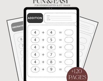 1st Grade Math Addition & Subtraction Worksheets, Homeschool Printable (PDF)