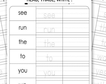 120 Printable Sight Words, Kindergarten Sight Word Worksheets, Preschool Activity Pages, 1st Grade Handwriting and Spelling Activities