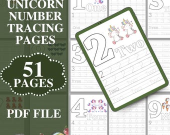 Unicorn Number Tracing Worksheets: Math Activities (PDF)