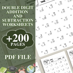 Double Digit Addition And Subtraction Worksheet, 1st Grade Math Bundle, Busy Book Printable, Math Sheets, Homeschool Activity Pages, Instant Download PDF