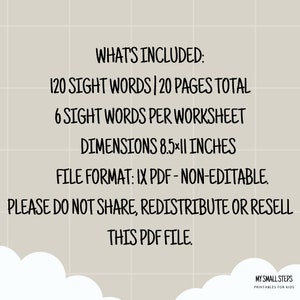 120 Sight words worksheets for kindergarten | Learn to read | Preschool printable PDF | Practice Sheets | Handwriting and spelling activity