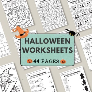 Halloween Arbeitsblätter für Prek | Vorschulaktivitäten | Herbst Malseiten zum Ausdrucken | Halloween Fleißiges Buch | CVC Wörter