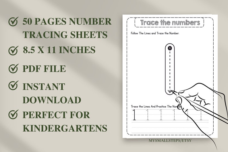 1-50 Printable Number Tracing, Preschool Worksheets Numbers, Number Tracing For Kindergarten, Traceable Numbers PDF, Handwriting Practice