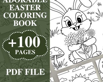 Easter Coloring Book, 109 Cute Pages, Bunny, Egg, Chick (Printable PDF)