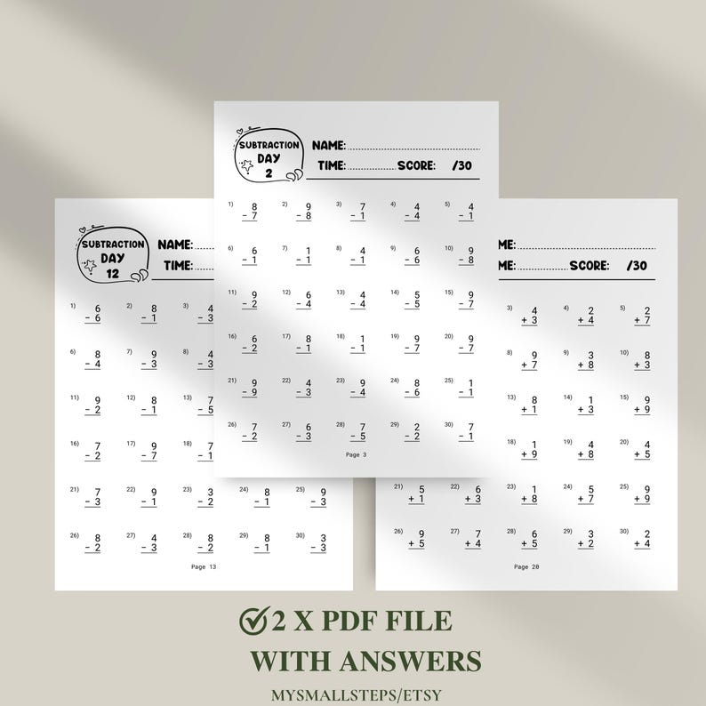 Addition And Subtraction Worksheet, 1st Grade Math Bundle, Busy Book Printable, Math Sheets, Homeschool Activity Pages, Instant Download PDF