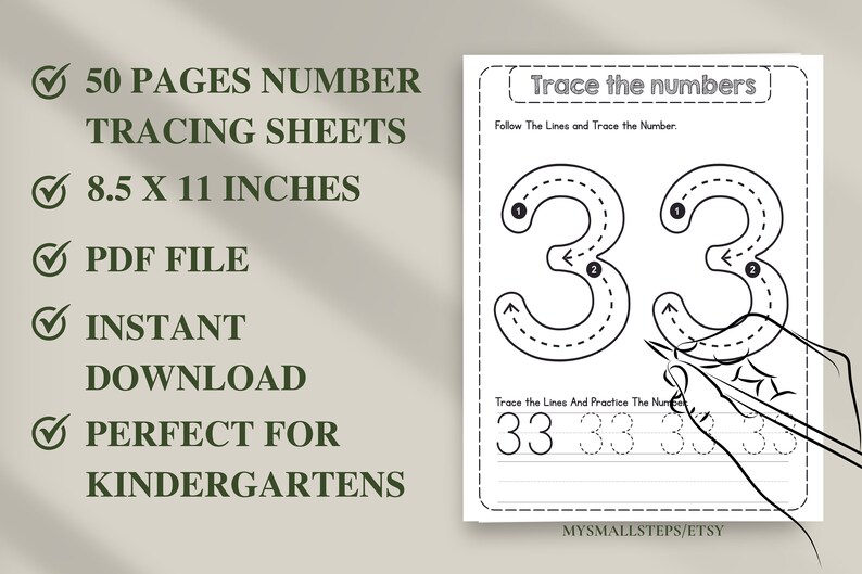 1-50 Printable Number Tracing, Preschool Worksheets Numbers, Number Tracing For Kindergarten, Traceable Numbers PDF, Handwriting Practice