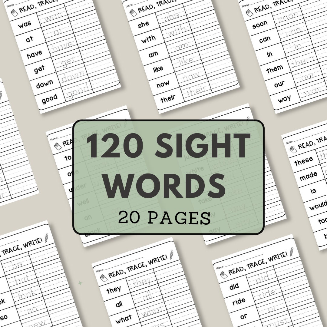 120 Printable Sight Words, Kindergarten Sight Word Worksheets