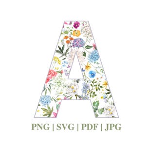 Alfabeto floral SVG, Letras de flores grandes imprimibles, ABC para decoración de aulas, Arte mural para guarderías, PNG para uso comercial gratuito, Letras grandes