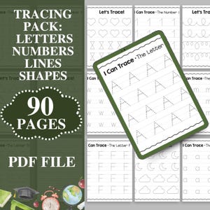 Tracing Worksheets For Preschool, Trace Pages Printable, Traceable Alphabet Letters, Tracing Numbers, Shapes, Lines, Letters, Busy Book PDF