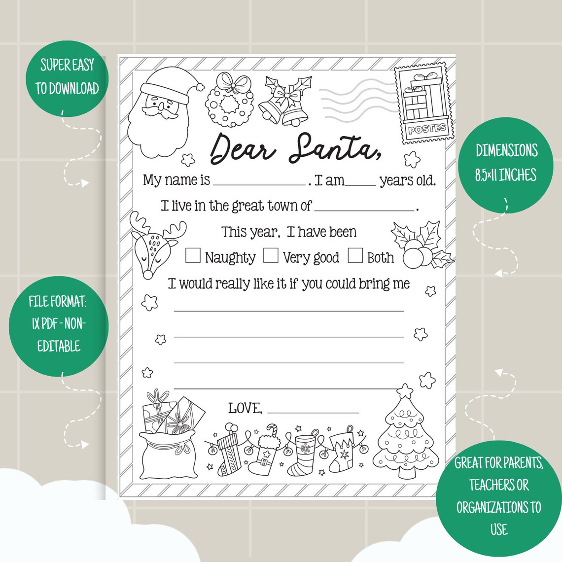Letter to Santa Coloring Page Printable Santa Claus Letter Christmas ...