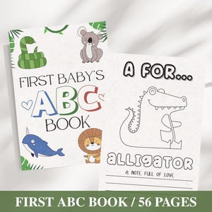 Kolorowanka ABC Baby Shower, Pierwsza książka dla dziecka do wydrukowania, Puste strony do kolorowania alfabetu, Aktywność na Baby Shower, Strony z alfabetem zwierząt w formacie PDF