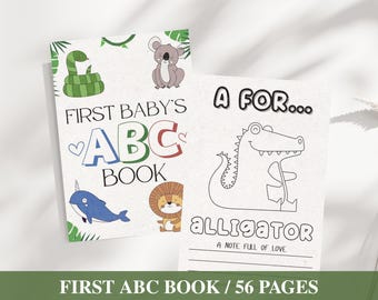 ABC Baby Shower Coloring Book, Printable Baby's First Book, Blank Alphabet Coloring Pages, Baby Shower Activity, Animal Alphabet Pages PDF