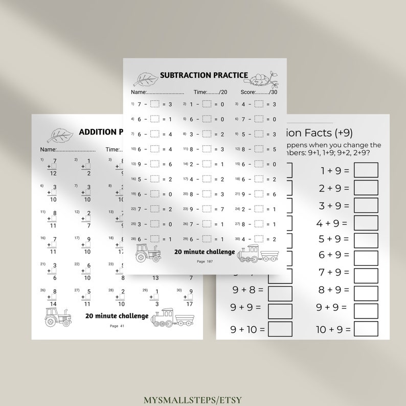 Addition And Subtraction Worksheet, 1st Grade Math Bundle, Busy Book Printable, Math Sheets, Homeschool Activity Pages, Instant Download PDF
