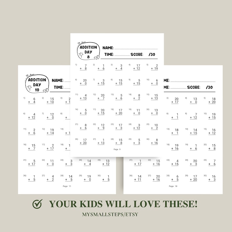 Addition And Subtraction Worksheet, 1st Grade Math Bundle, Busy Book Printable, Math Sheets, Homeschool Activity Pages, Instant Download PDF
