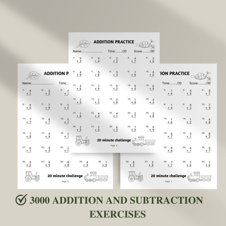 Addition And Subtraction Worksheet, 1st Grade Math Bundle, Busy Book Printable, Math Sheets, Homeschool Activity Pages, Instant Download PDF