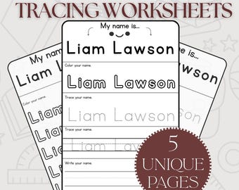 Custom Name Tracing Worksheet, Preschool Handwriting Practice (PDF Download), First + Last Name Included