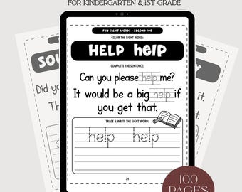 100 Sight Words Worksheets Bundle: Kindergarten & 1st Grade (Printable PDF)