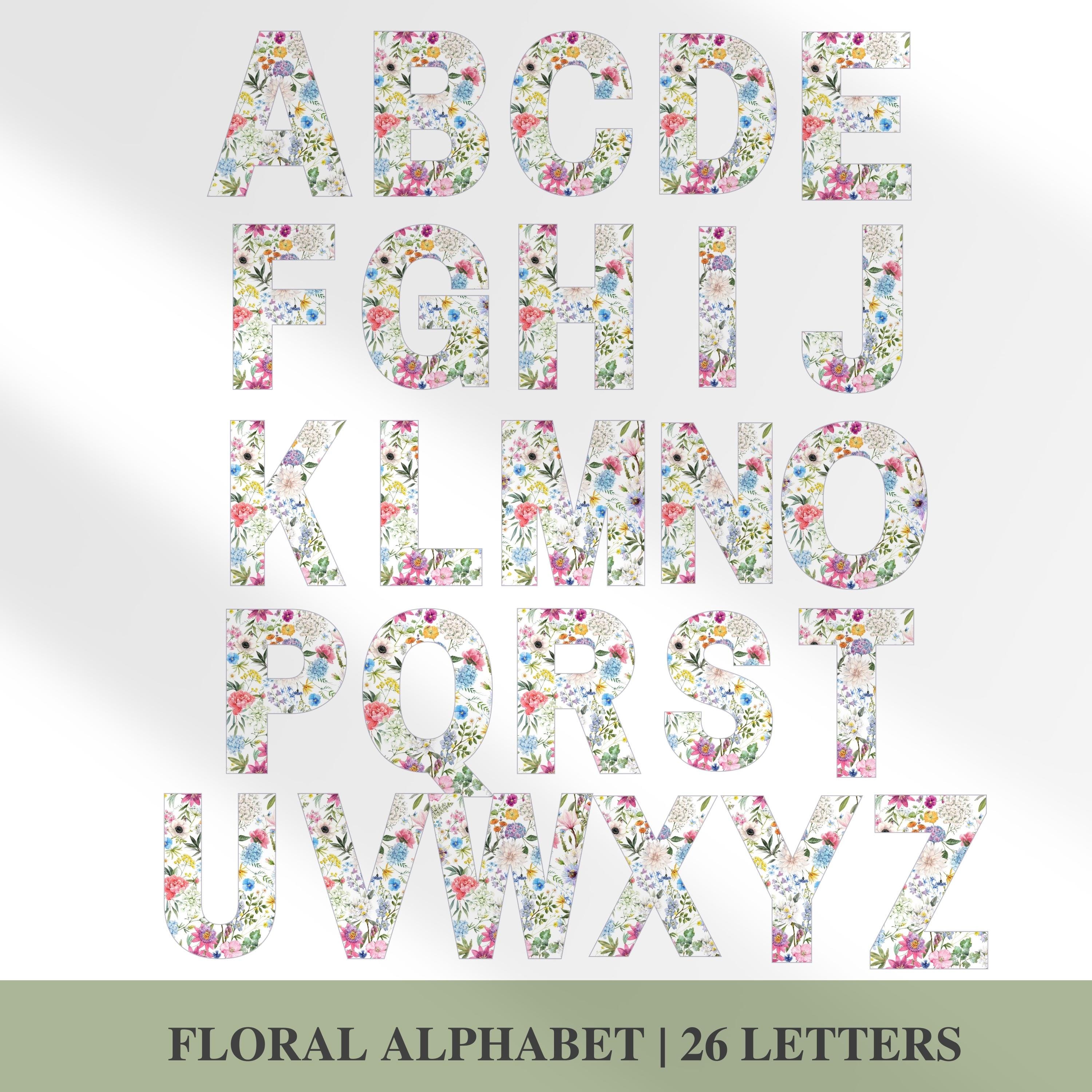 Floral Alphabet SVG, Printable Flower Letters Clipart (png, Pdf, Jpg ...