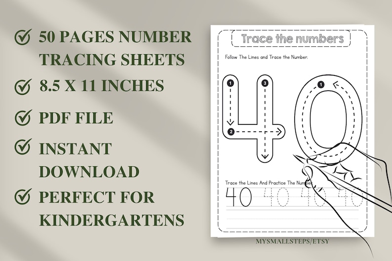 1-50 Printable Number Tracing, Preschool Worksheets Numbers, Number Tracing For Kindergarten, Traceable Numbers PDF, Handwriting Practice