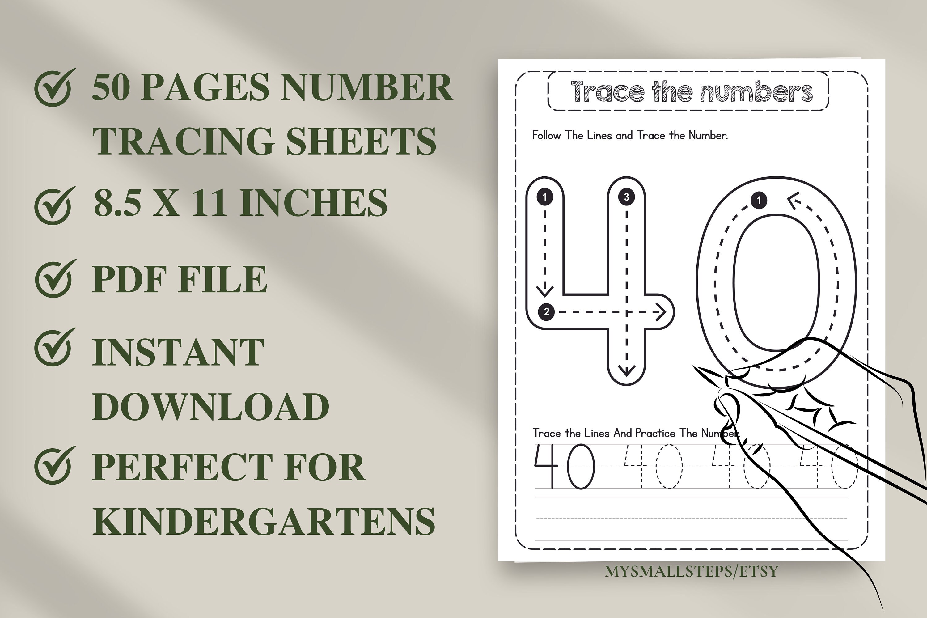 1-50 Number Tracing Worksheets, Printable Preschool Activities, Number ...