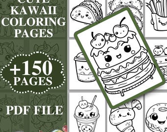 Libro para colorear de comida kawaii, más de 150 páginas imprimibles adorables (PDF)