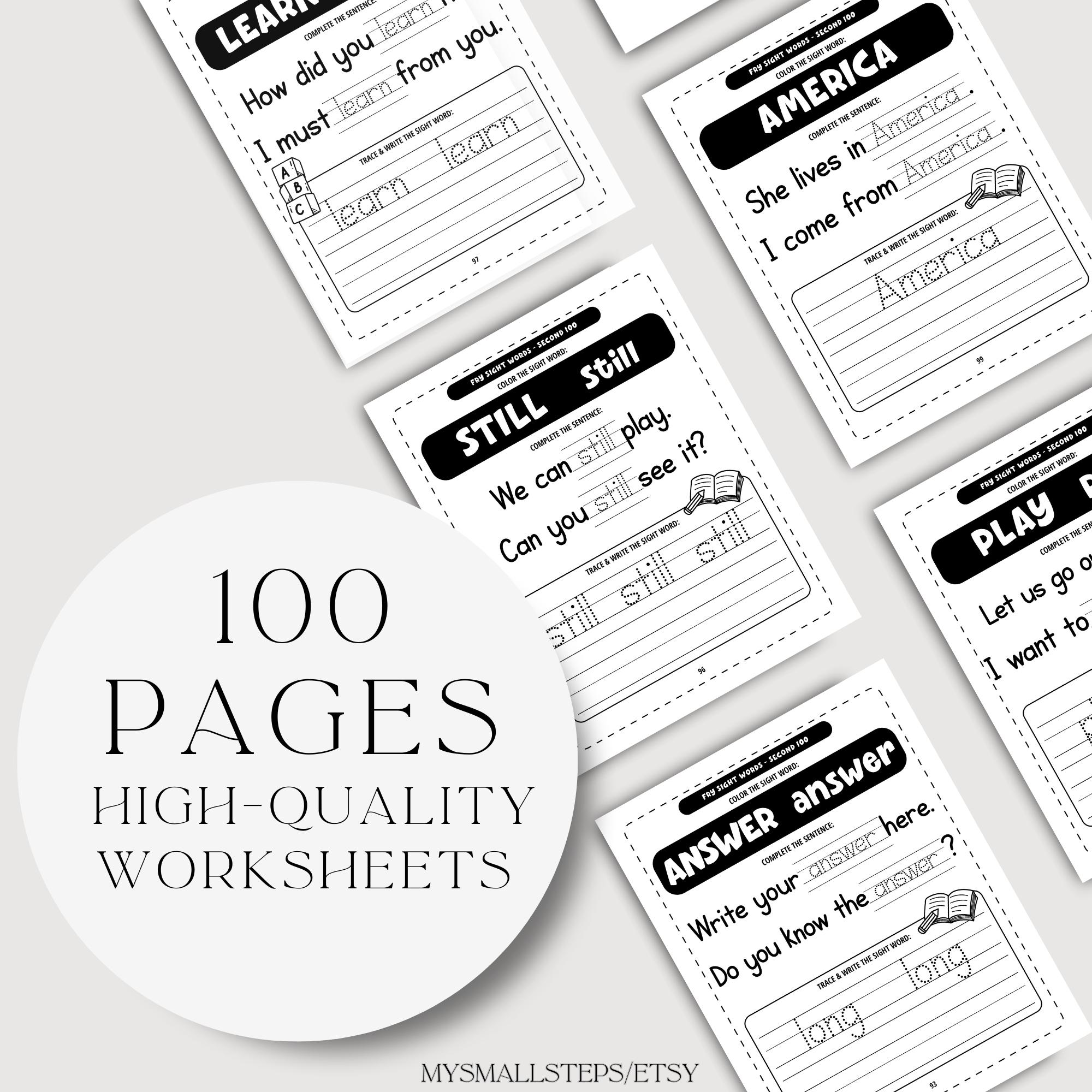 100 Sight Words Worksheets Bundle: Kindergarten & 1st Grade (printable ...