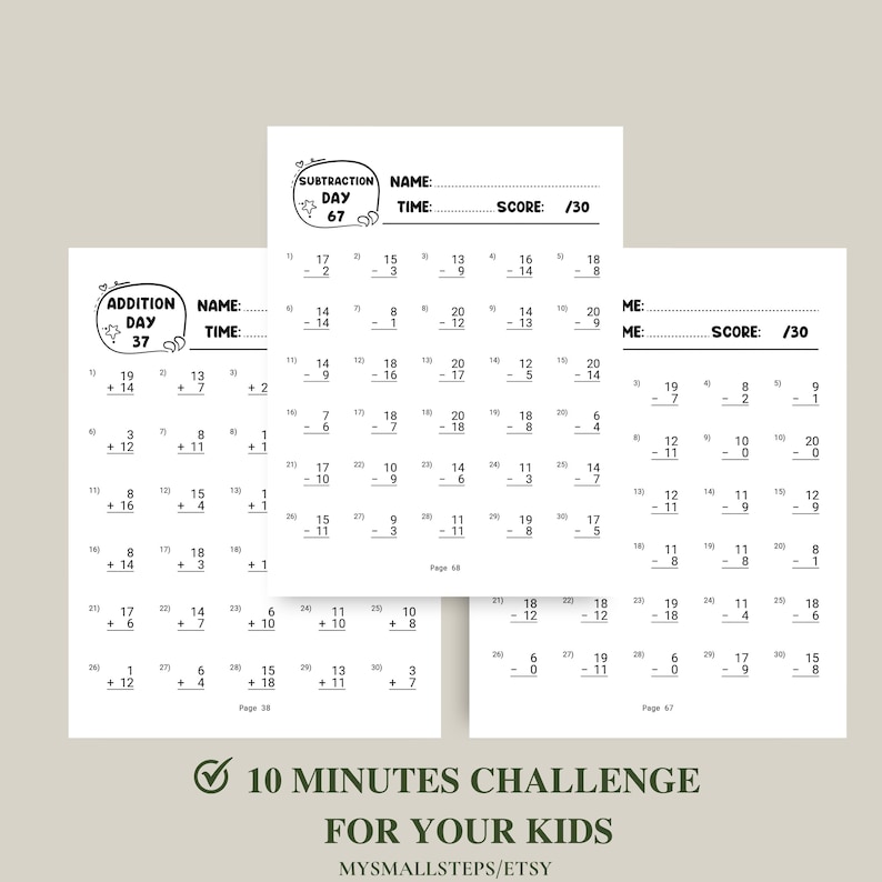 Addition And Subtraction Worksheet, 1st Grade Math Bundle, Busy Book Printable, Math Sheets, Homeschool Activity Pages, Instant Download PDF