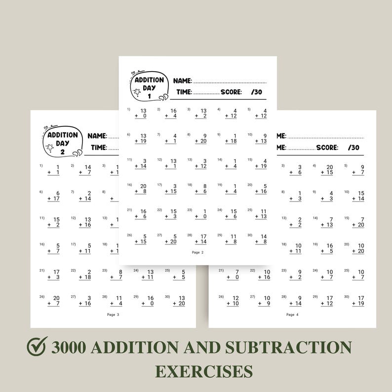 Addition And Subtraction Worksheet, 1st Grade Math Bundle, Busy Book Printable, Math Sheets, Homeschool Activity Pages, Instant Download PDF