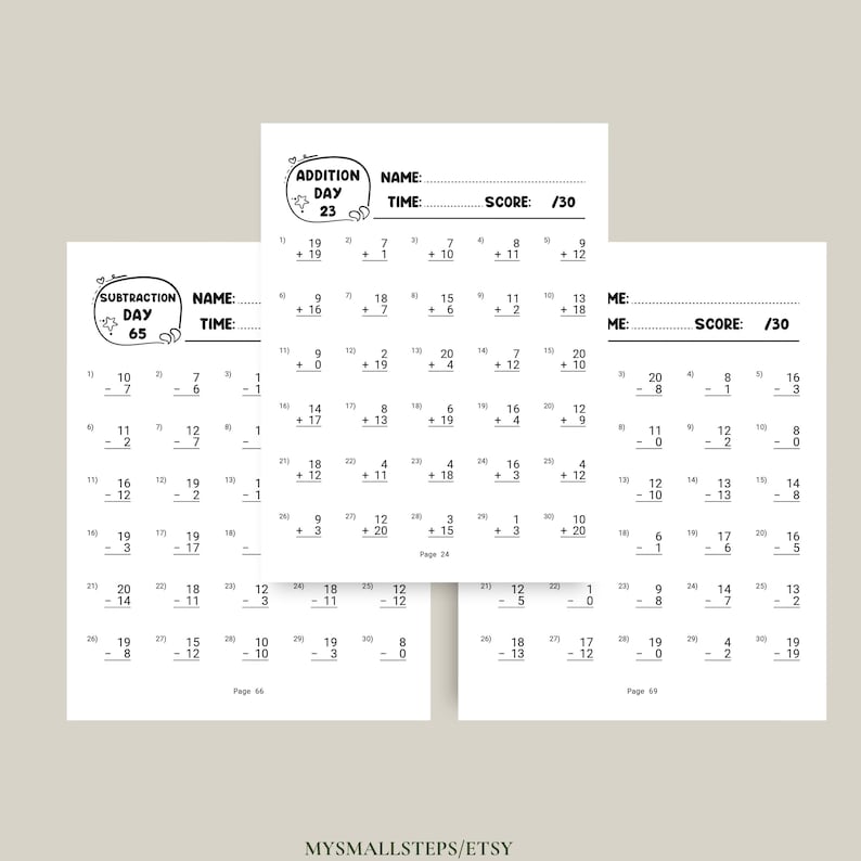 Addition And Subtraction Worksheet, 1st Grade Math Bundle, Busy Book Printable, Math Sheets, Homeschool Activity Pages, Instant Download PDF