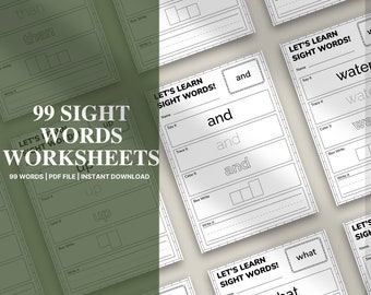 Printable Sight Words, Kindergarten Sight Word Worksheets, Preschool Activity Pages, 1st Grade Handwriting and Spelling Activities, PDF File