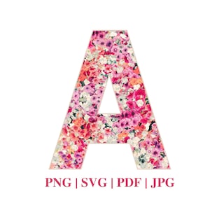 Letras florales del alfabeto, clipart de letras de flores grandes imprimibles, ABC para decoración de aulas, arte mural para guarderías, uso comercial gratuito, letras grandes