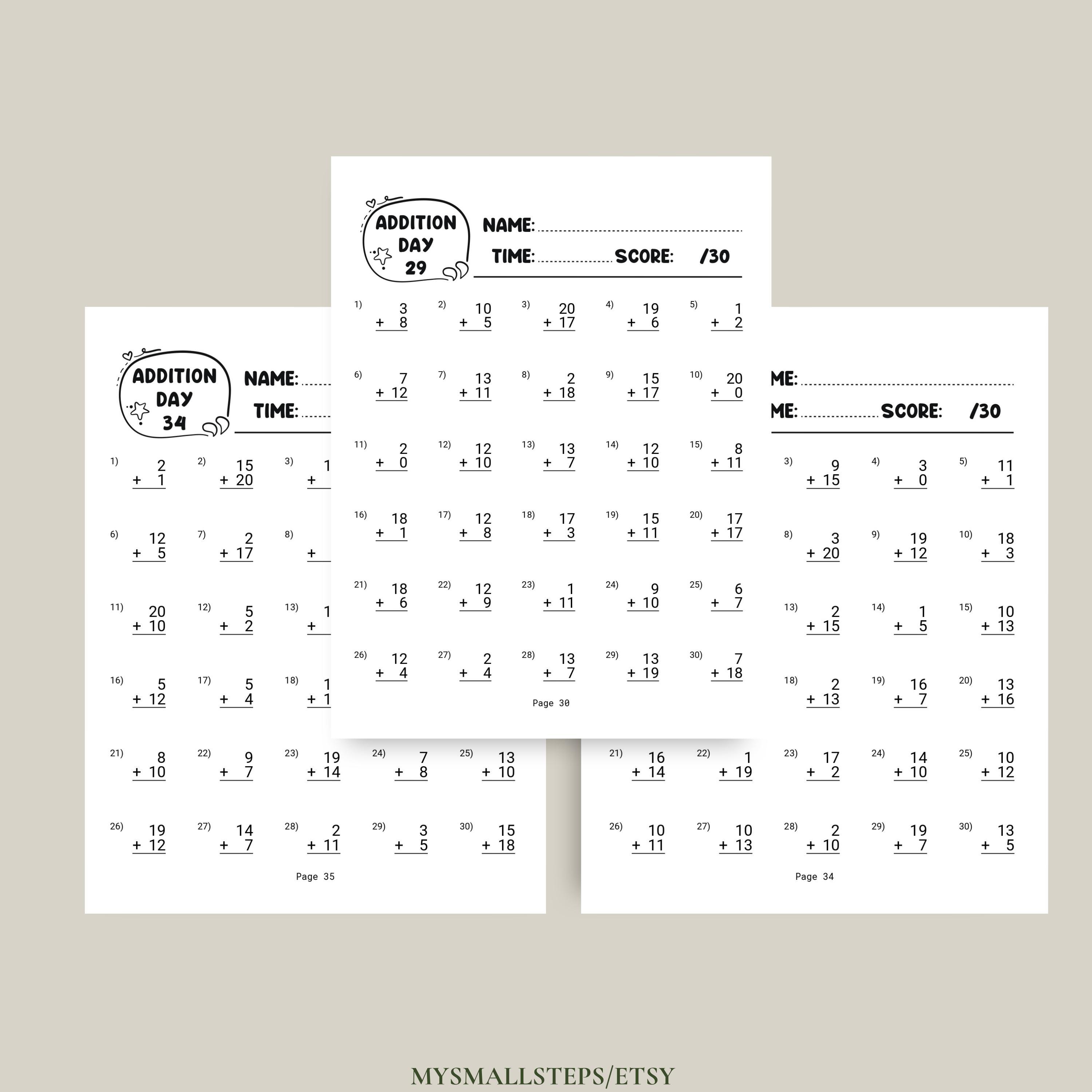 Printable Math Worksheets Bundle – 2 Digit Addition & Subtraction ...